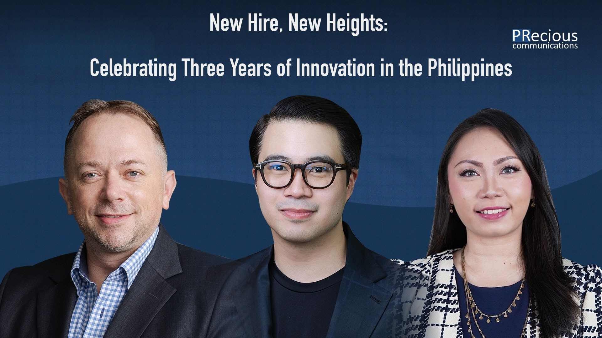 PRecious Communications Philippines leadership team - Lars Voedisch, Paolo Alba, and Hannah Kiwahko celebrating three years of growth in the Philippines