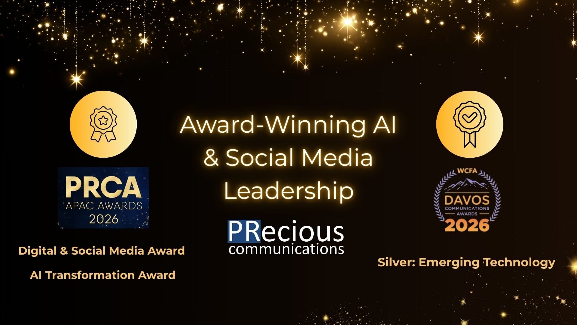 PRCA APAC and Davos awards cement PRecious Communications as a global powerhouse in AI and digital strategy.