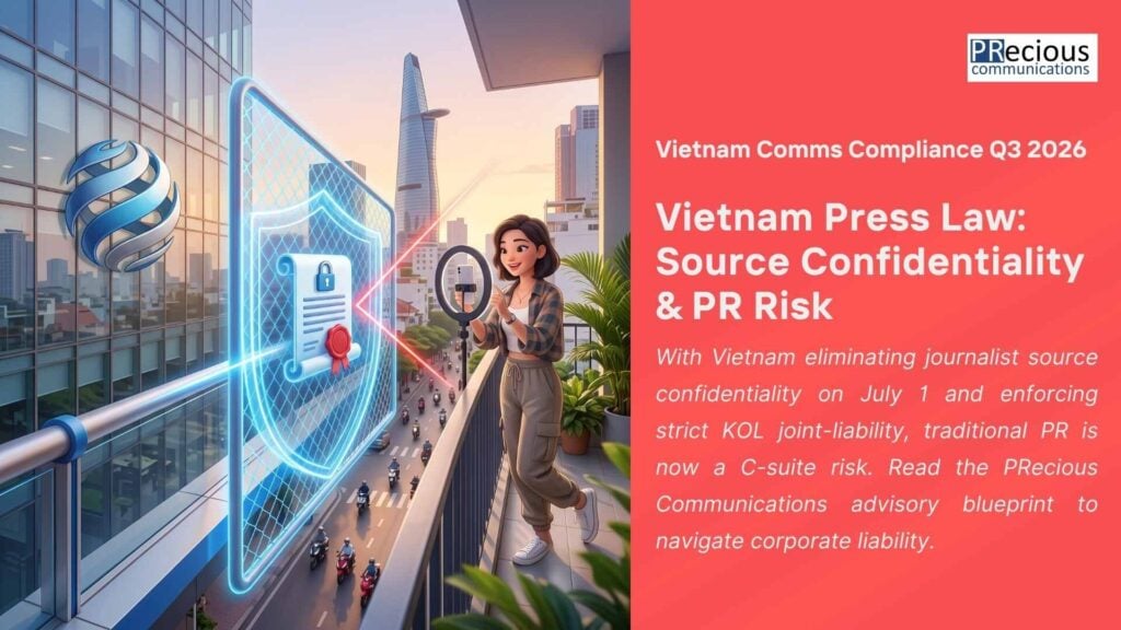 Ahead of Vietnam's July 1 Press Law deadline, MNCs must pivot to legal PR governance. Explore PRecious' KOL shield clauses & vendor audit.