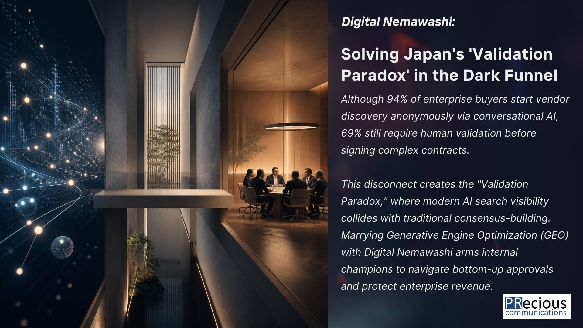 Learn how strategic communications and compliance-ready documentation eliminate 'data noise' and accelerate consensus across hybrid Japanese buying networks. Talk to the strategic advisors at PRecious Communications and Train Tracks PR to build an SXO narrative shield tailored for Japan.